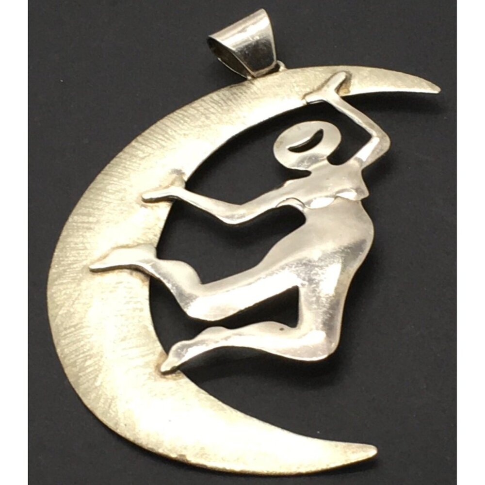 Artisan Sterling Silver Pagan Moon & Woman Pendant Fertility Symbol Celestial